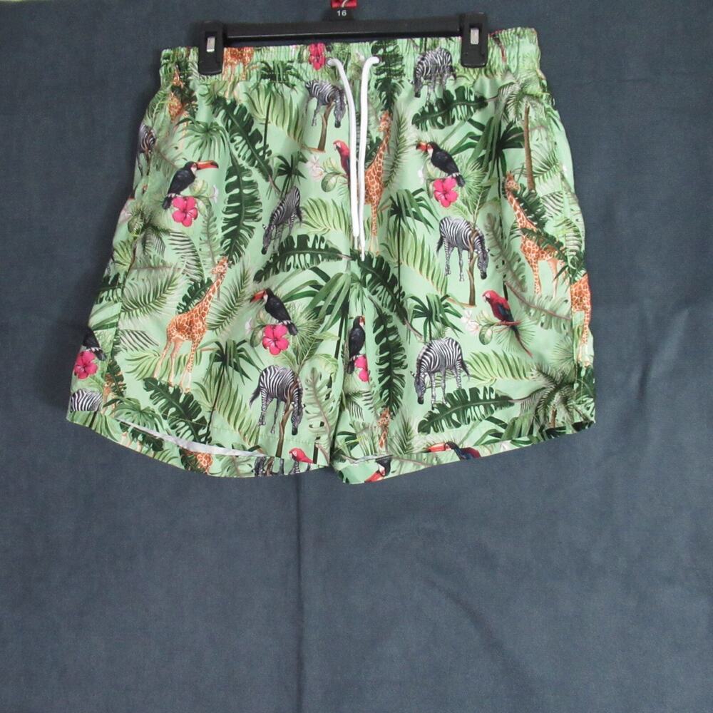 Trunks Surf & Swim Trunks Mens Large Green Tropical Floral Beach Resort Shorts